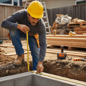 Man measuring a foundation for a sunroom