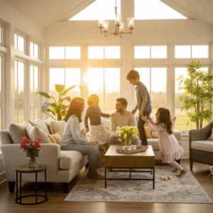 Family in their sunroom