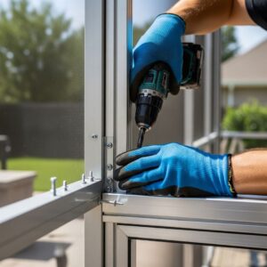 Tightening screws on a outdoor area