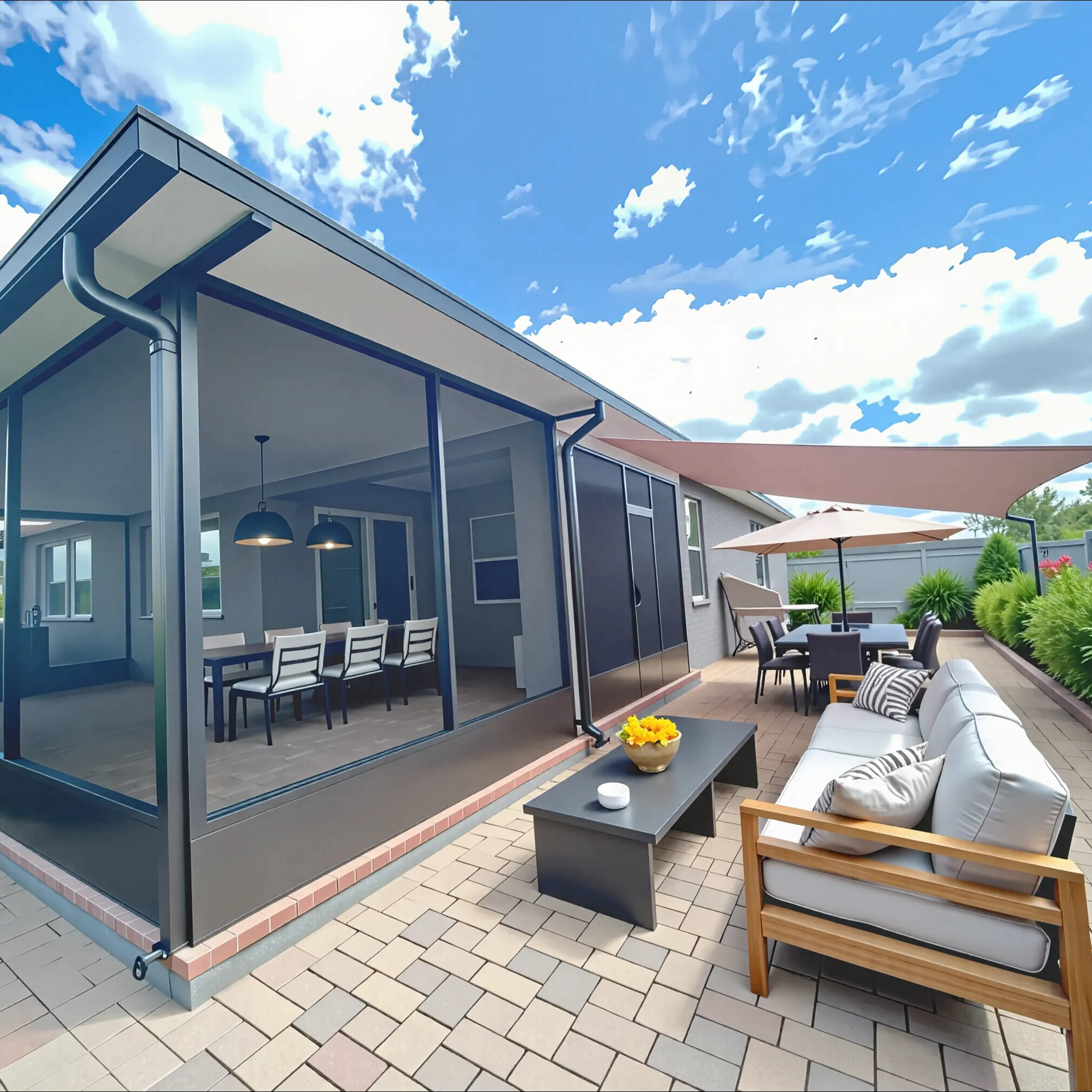 GRACO Paver Patio with Screen Room and Shade Furnished Ruskin