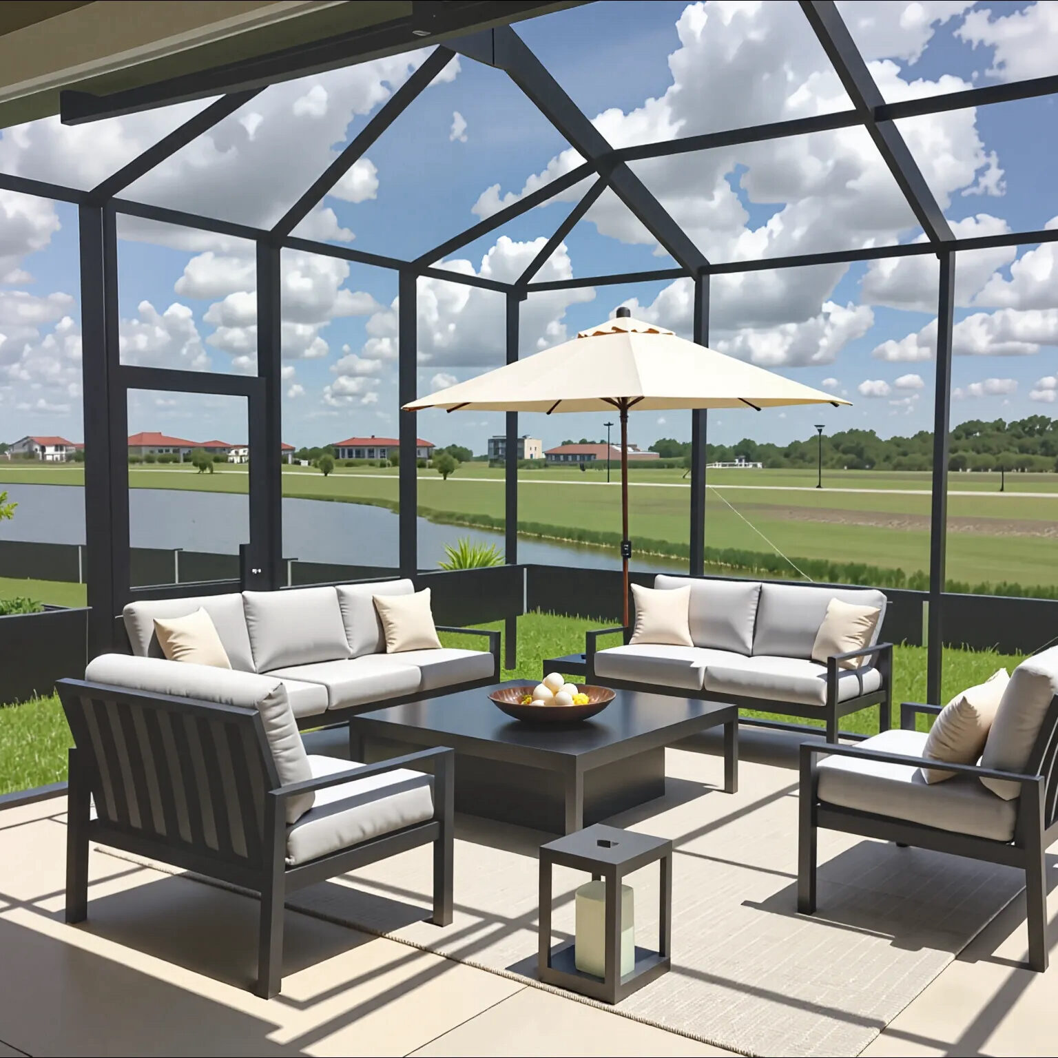 GRACO Screen Enclosure Furnished with Black Furniture in Brandon, FL