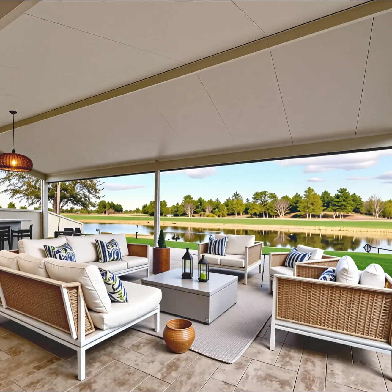 GRACO Furnished Screen Room With Travertine in Ruskin, FL.